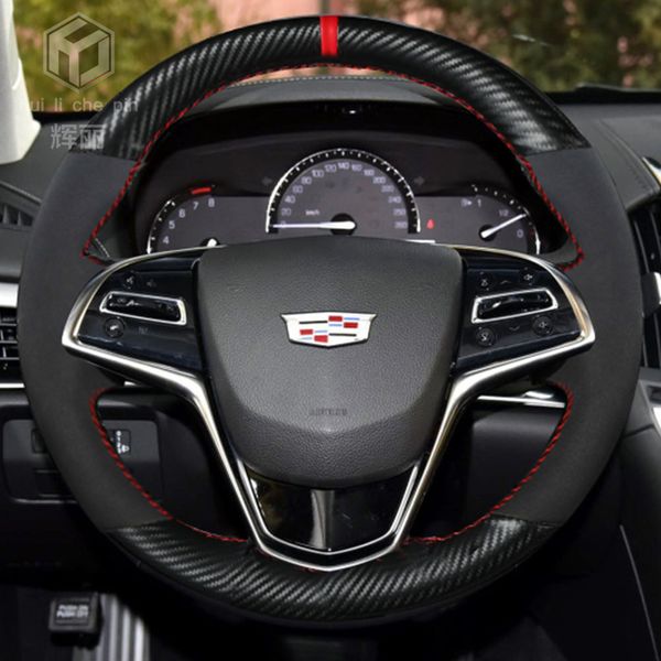 

for cadillac atsl ats srx xts ct6 xt5 xt6/ diy custom leather carbon fiber car steering wheel cover