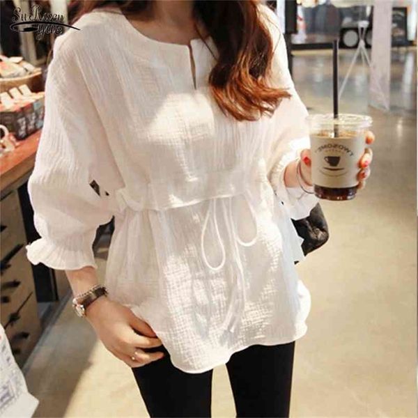 

spring blusas autumn fashion women and blouse long sleeve o-neck shirt style lady solid clothing 210421, White