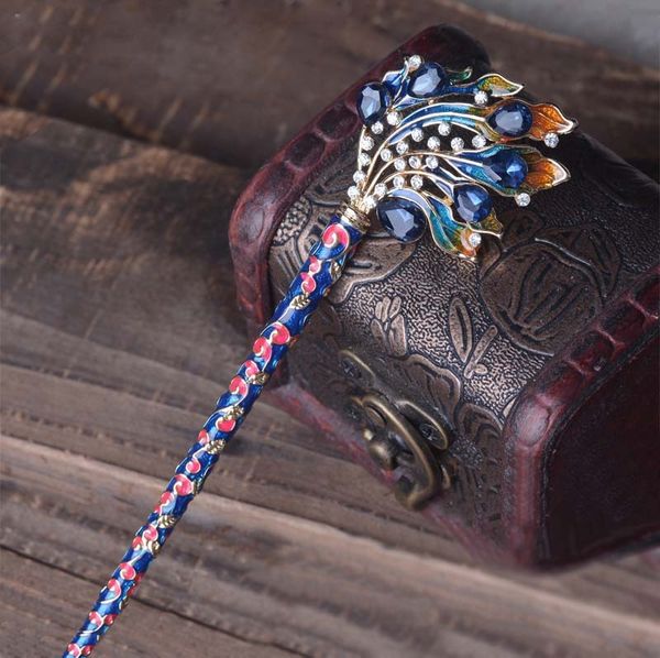 

factory wholesale chinese scenery thai blue flame crystal lady pan classic hairpin hair ornament hea/rtsch/rome
