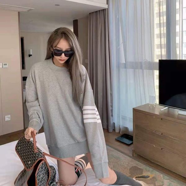 

fashion brand tb yarn dyed four bar round neck loose split button couple long sleeve sweater top, Black