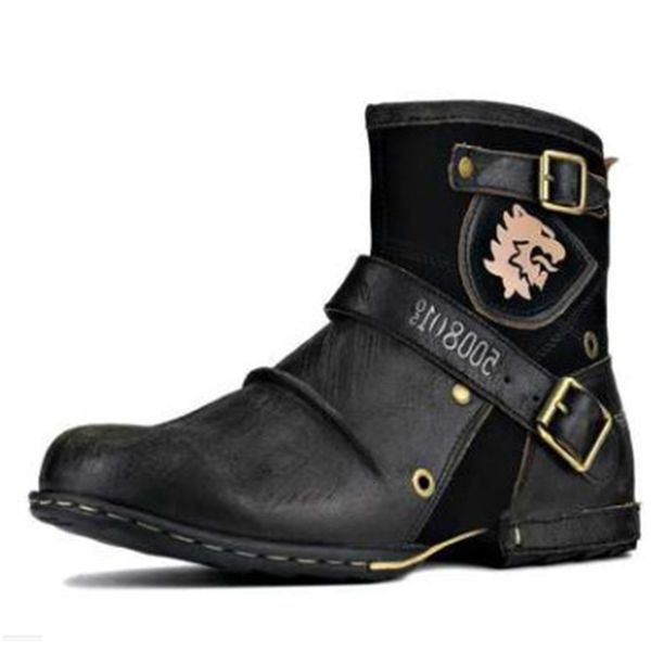 

new round head leather men's shoes boots 38 to 48, Black