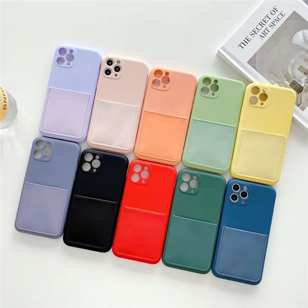 Custodie in silicone liquido Tasca per carte per iPhone 12 pro max mini 11 Custodia per cellulare Colorfull Custodia protettiva anticaduta 10 colori