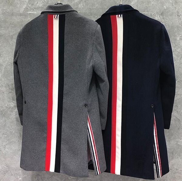 

men's wool & blends 2021 fashion brand windbreaker men casual cashmere coat long winter woolen thick striped jacket clothing, Black