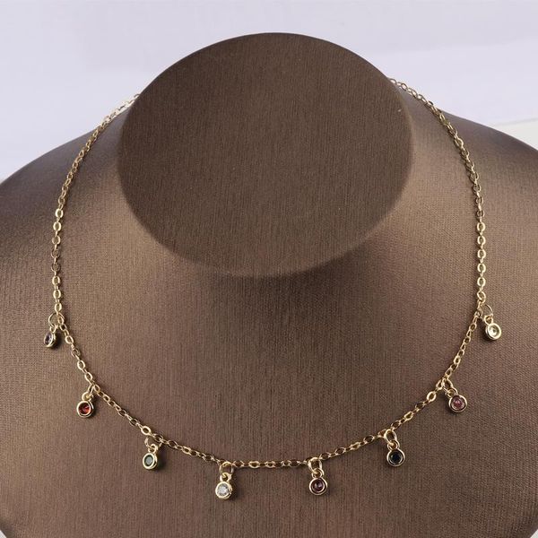 

Tassel Rainbow CZ Necklace For Woman Multicolored Colorful Stone Pendants Fashion Jewelry Statement Collar Chokers, Golden;silver