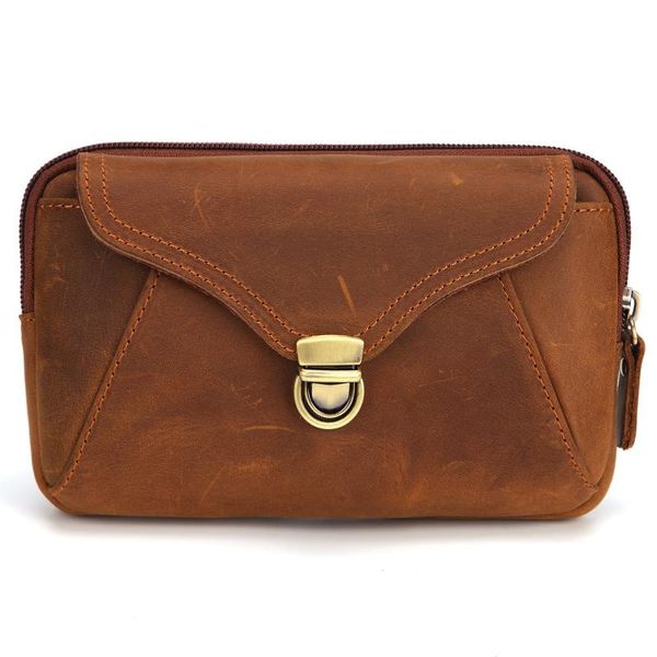 

men crazy horse genuine leather bag vintage male travel riding motorcycle hip bum pouch fanny pack waist purse clutch wallet bags