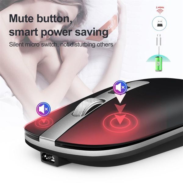 

mice rechargeable 2.4g wireless mouse computer table ergonomic silent for pc lapmetal noiseless click optical