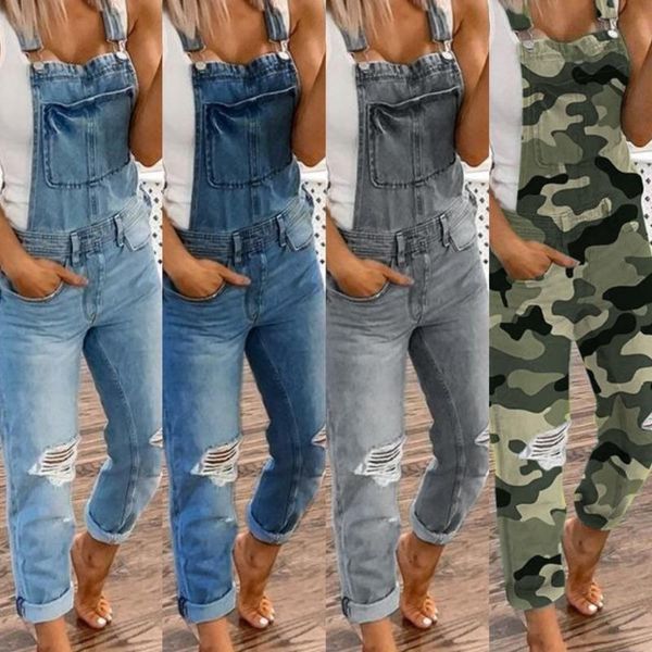 

women's jeans adjustable strap ripped for women basic female denim pants rompers jumpsuit loose overalls suspender plus size gl11, Blue