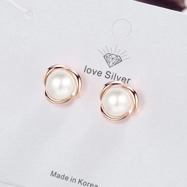 

stud ge10 simple rose flower pearl jewelry 925 sterling silver ladies earrings promotion gift drop, Golden;silver