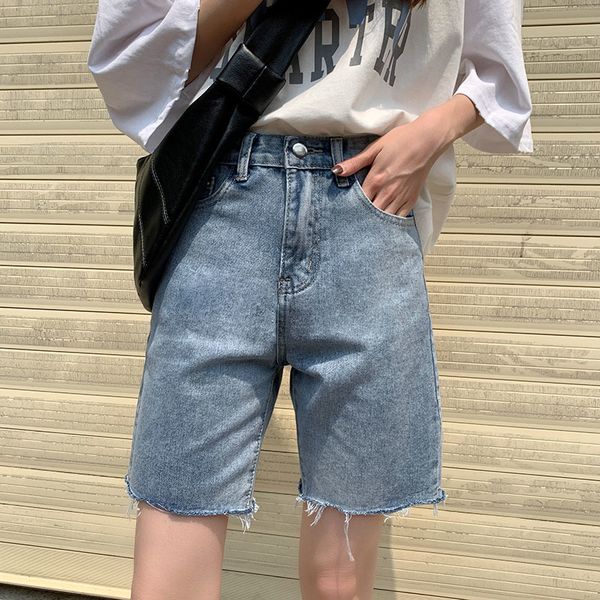 

s-xl 2colors high waist slim denim shorts womens black blue ripped five point wide leg washed summer (72631 210508, White;black