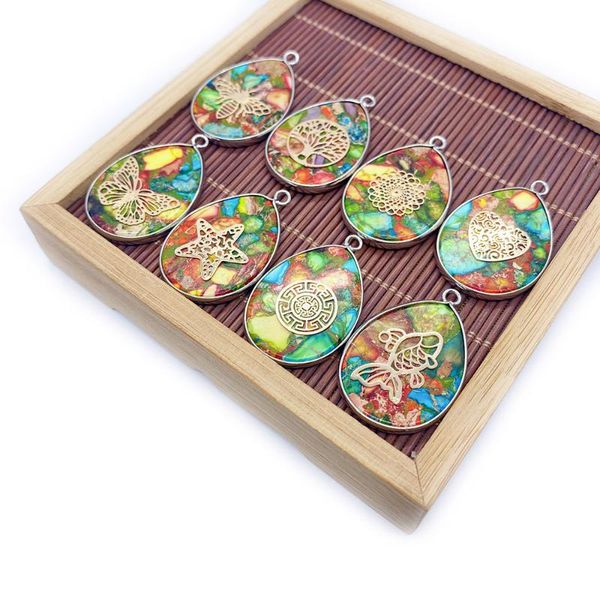 

charms pendant necklace drop-shaped color carved hollow five-pointed star tree of life charm ladies jewelry earrings accessories, Bronze;silver