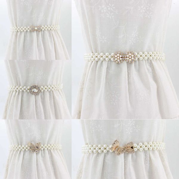 

chain decorative korean fashion versatile women's drs waist with coat sweater rhintone pearl elastic belt, Silver