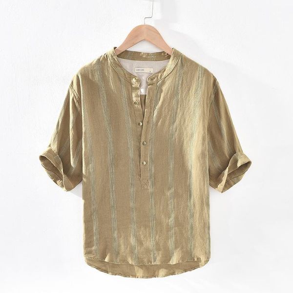 

men's japanese retro striped shirt youth pullover stand collar loose five-point sleeve trend camisas para hombre casual shirts, White;black