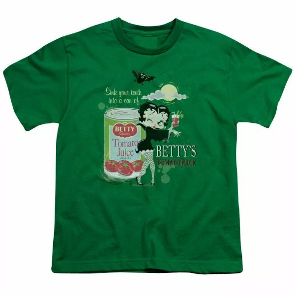 

Betty Boop Vampire Tomato Juice Kids Youth T Shirt Licensed Toon Tee Kelly Green, White;black