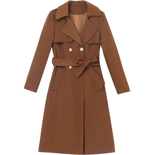

women's trench coats windbreaker suit mid-length 2021 spring and autumn temperament is thin fashionable lady goddess two-piece dress, Tan;black
