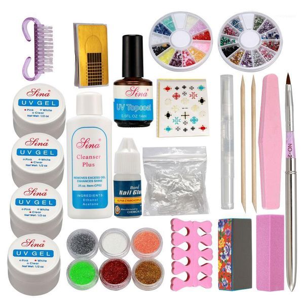 

full acrylic glitter powder glue file french nail art uv gel tips kit kit- #1681