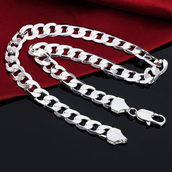 

chains classic 925 sterling silver 18-30 inch 12 mm rock hip hop flat side necklace ladies men fashion wedding pendant jewelry