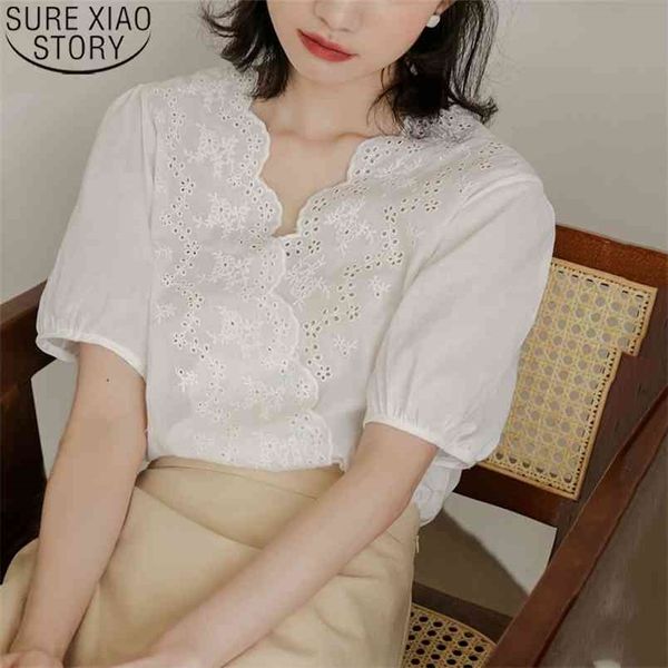 

fashion short sleeve shirt hollow white s women korean chic button up blusas mujer drop 14275 210506