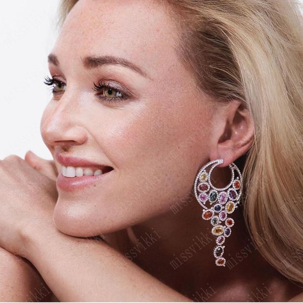 

brand luxury romantic long shiny drop earrings full mirco paved cubic zircon women bridal wedding earring fashion jewelry, Silver