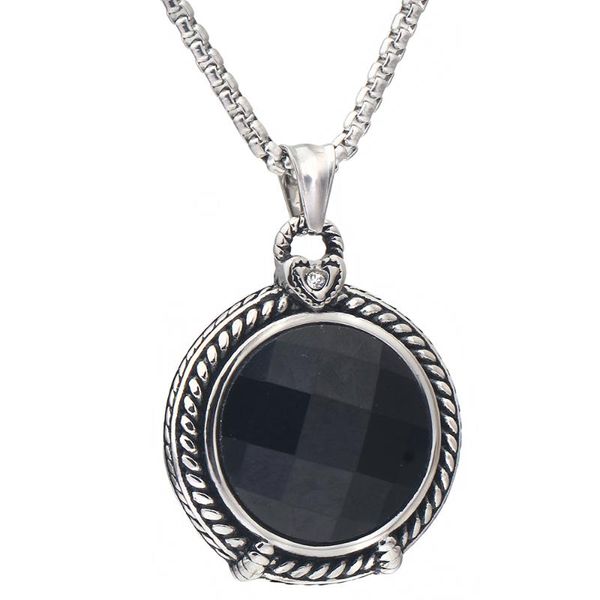 

pendant necklaces gothic vintage black glass necklace punk stainless steel jewellery 2021 gift, Silver
