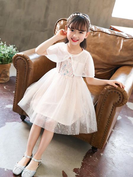 

summer girls sleeveless dress children's princess sequined mesh skirt pettiskirt cute clothing sets, White