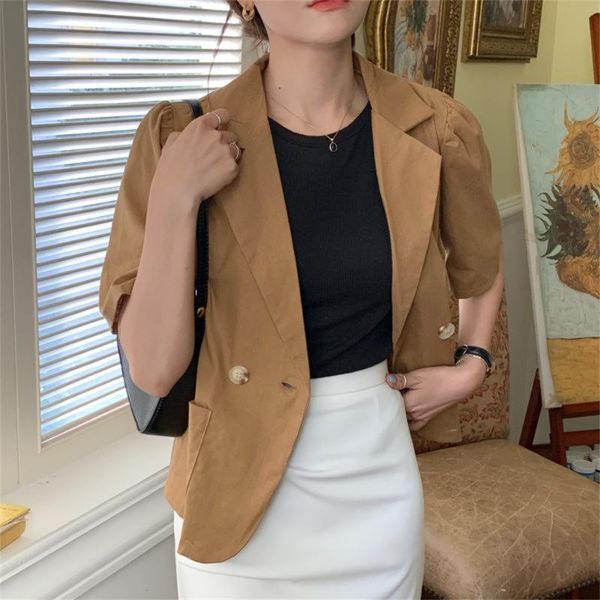 

women's suits & blazers hzirip cotton vintage coats 2021 summer high waist ol slim elegant retro loose casual office lady solid femme, White;black