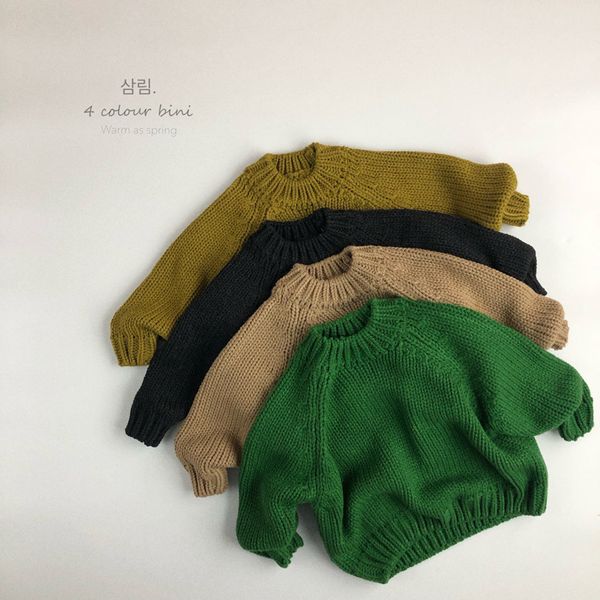 Осенне-зимняя детская одежда, плотный вязаный низ, однотонный свитер с круглым вырезом для маленьких девочек