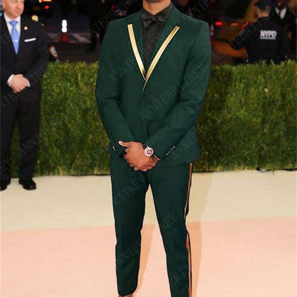 

men's suits & blazers designs gold lapel suit set casual dark green tuxedo slim fit 2pcs groom wedding prom blazer vnoq, White;black