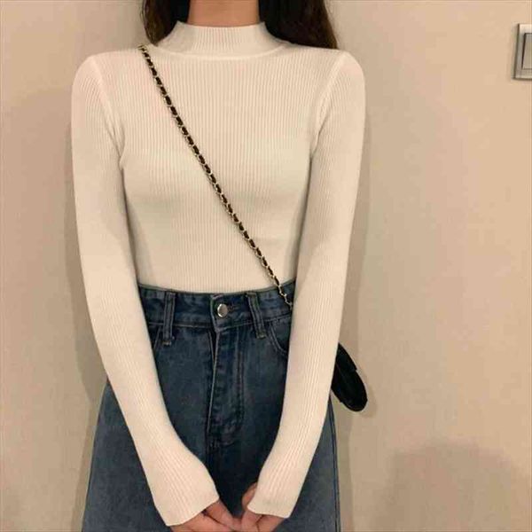 

woman chandails womens turtleneck long women sweater sleeved pullover fall winter inner wear slim fit, White;black