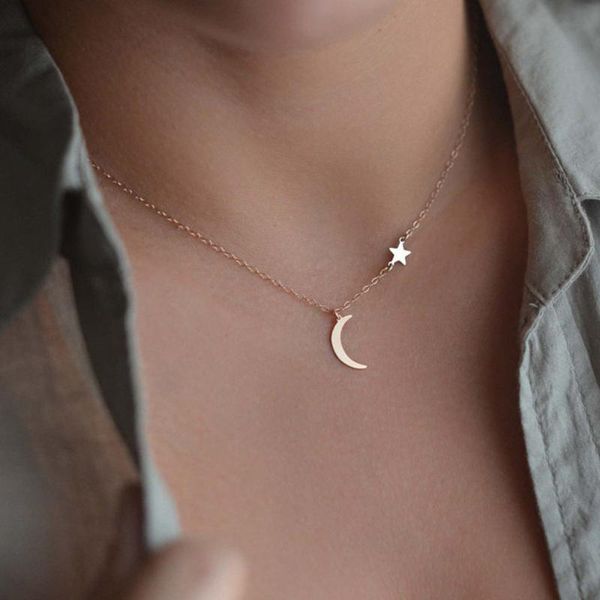 

chains fashion simple star & moon pendant necklace for women bijoux maxi statement necklaces collier jewelry, Silver