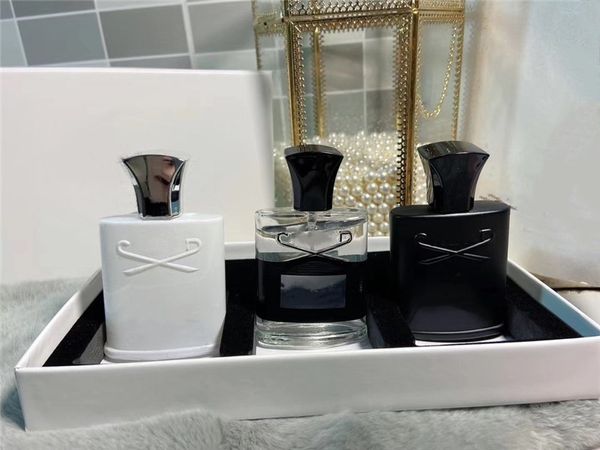

new fashion men fragrance set 3pcs/set t intense scent fragrant silver mountain water/creed aventus/green irish tweed 30ml*3 fast delivery