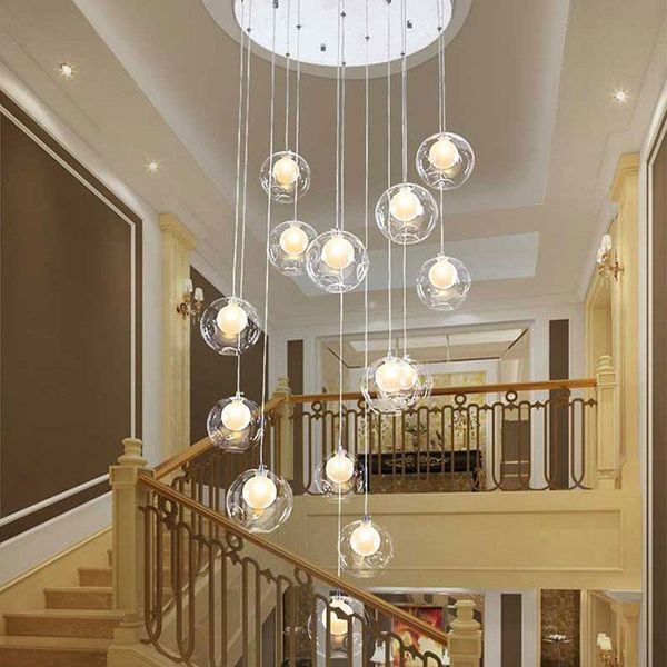 

pendant lamps stairwell long chandelier modern minimalist living room corridor glass ball creative duplex building villa household