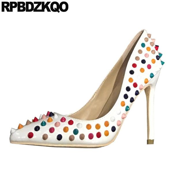 

spring fashion women pumps rivet spike stud big size high heels ladies  42 evening shoes 8cm scarpin pointed toe white dress, Black