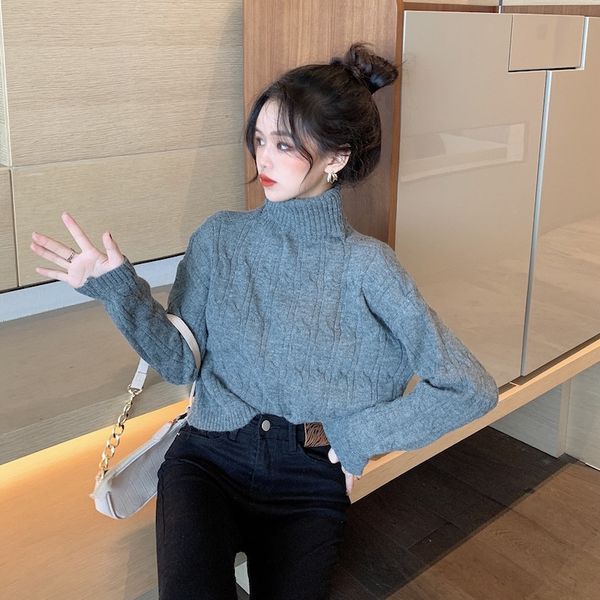 

women's sweaters vintage turtleneck knitted sweater pullover women autumn winter fashion short long sleeve pull femme loose ladies, White;black