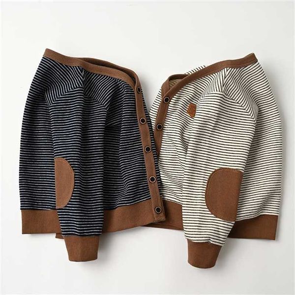 

children knit cardigan spring autumn boys sweaters v-neck striped kids knitting sweater jacket bb180 211106, Blue