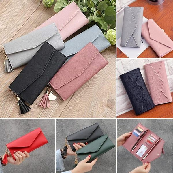 

women's wallet female purses tassel coin purse card holder wallets pu leather clutch money bag, Red;black