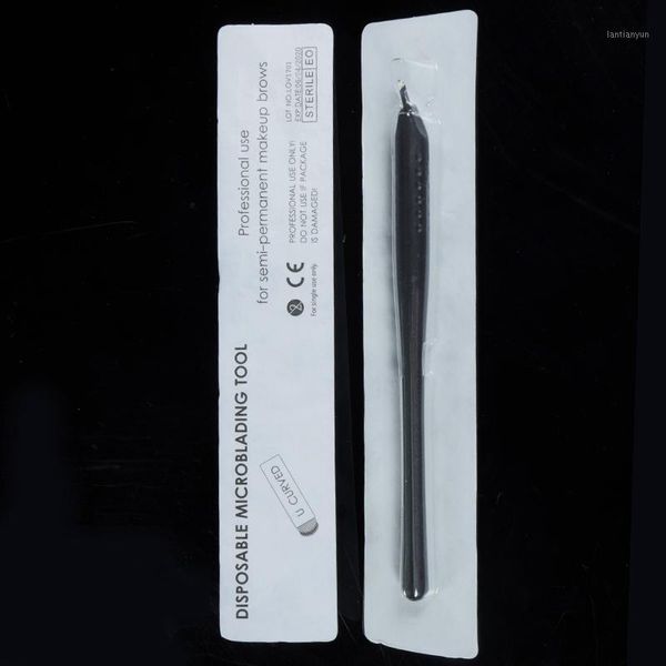 

10pcs permanent makeup black disposable microblading pens hand tools with 7/12/14/17/18u pins needles embroidery blades1
