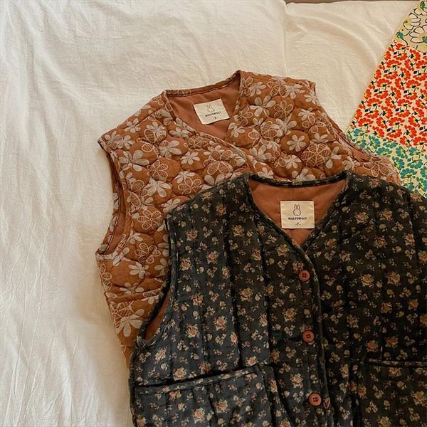 

autumn baby girls padded cotton vests floral printed korean style children sleeveless coat toddlers kids warm waistcoat, Camo