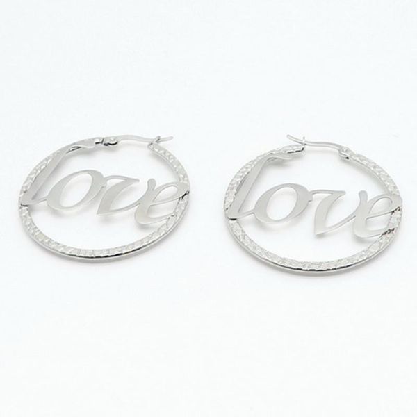 

hoop & huggie 2021 korea big letter lovers women earrings gold color stainless steel fashion round wedding party gift, Golden;silver