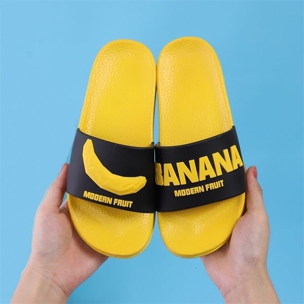 

summer fashion banana fruit home slippers women indoor flats orange bathroom slides non slip male couple shoes pvc slipper 210310, Black
