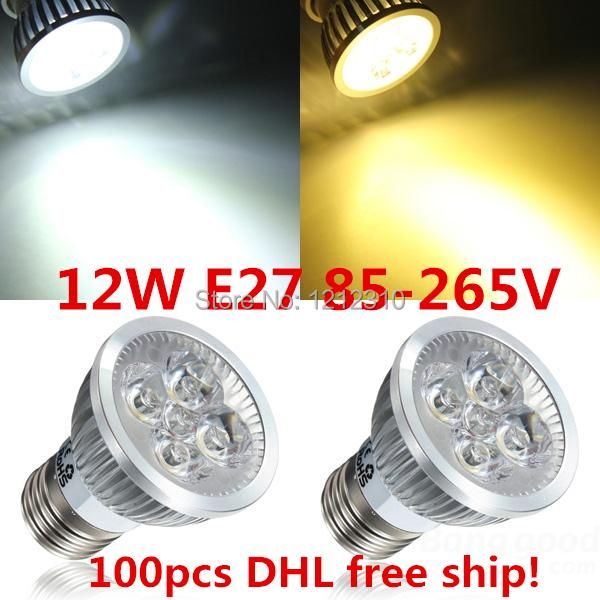 

bulbs 100pcs/lot selling e27 4x3w 12w dimmable led lamp 85v-265v light spotlight dhl