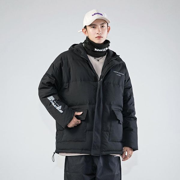 

Men's Down & Parkas Trendy Winter Colorful Gradient Reflective Cotton Jacket Men Thicken Hooded Coats Couple Clothing FYH7, Black