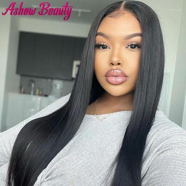 

bone straight human hair wig transparent lace frontal wigs 150 density 30 inch t part1, Black;brown