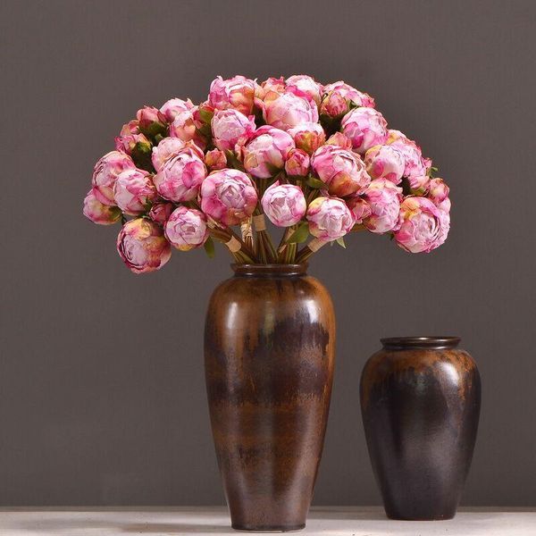 

stems/lot peony bouquet rose home decoration latex real touch wedding artificial pink flower event party display - decorative flowers & wrea