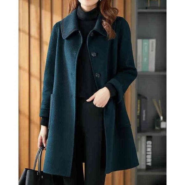 

2021 autumn and winter woolen coat women's korean version medium long loose thin fashion wear, Black