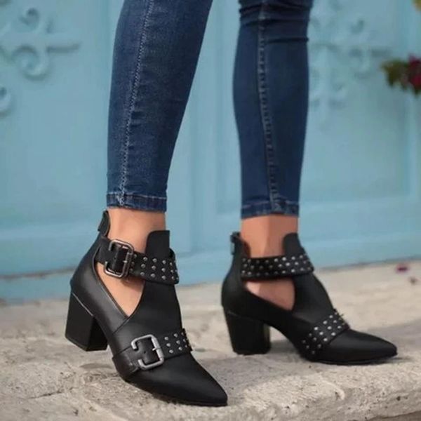 

boots litthing autumn winter women fashion ankle for square heel slip on ladies shoes bota feminina 2021, Black