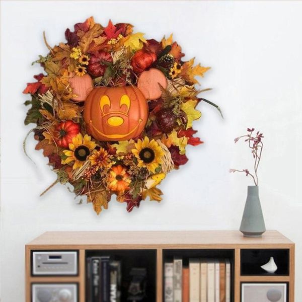 

decorative flowers & wreaths halloween autumn pumpkin wreath front cartoon mouse door hanging artificial holiday home garden decor