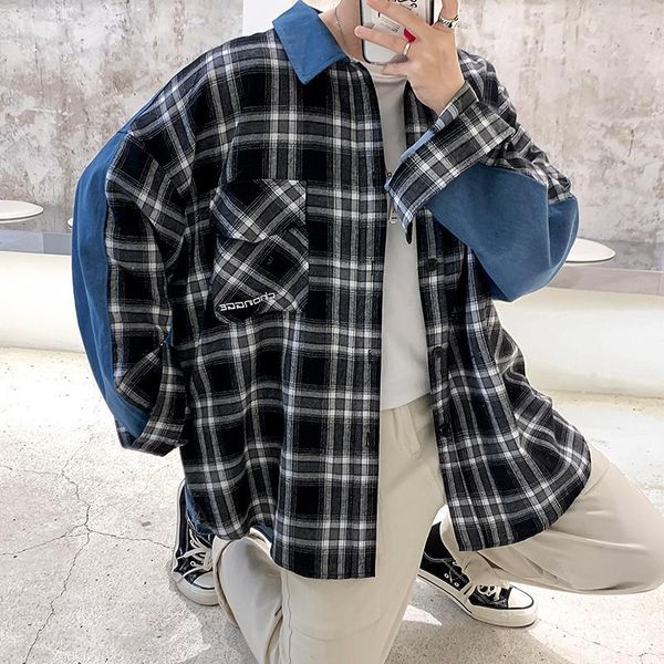

men's casual shirts spring daily wild gothic punk style smart patch denim men shirt streetwear camisas favourite fashion fi8s, White;black
