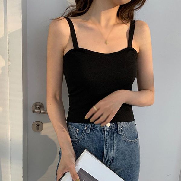 

camisoles & tanks camisole for women spring summer korean style fashion cute solid color slim thin short knitted vest, Black;white