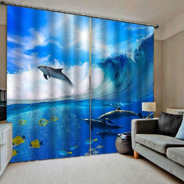 

curtain & drapes 3d window luxury living room decorate cortina blue ocean curtains sea water wave