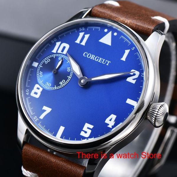 

wristwatches 44mm watch men 17 jewels hand winding 6497 movement luminous waterproof mechanical leather strap, Slivery;brown